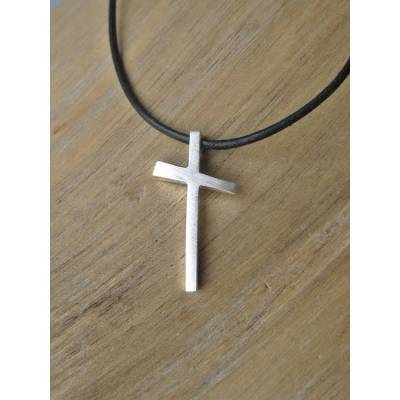 Schlichtes Kreuz  "Silanus" Silber 925 mit Lederband oder Kette, puristisches Silberkreuz zur Kommunion, Konfirmation