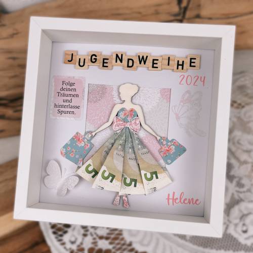 Jugendweihe, Geldgeschenk, Geschenk, personalisiert, Geld, Rahmen, Geldrock, Mädchen, Konfirmation, Spruch