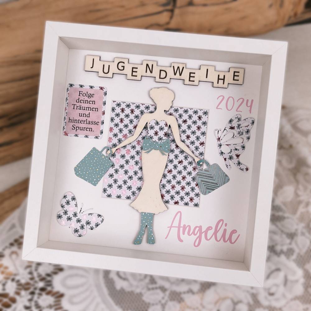 Jugendweihe, Geldgeschenk, Geschenk, personalisiert, Geld, Rahmen, Geldrock, Mädchen, Konfirmation, Spruch Bild 2