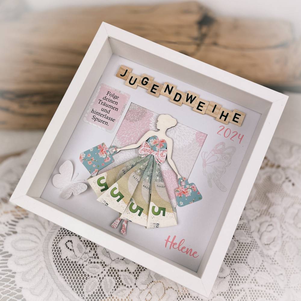 Jugendweihe, Geldgeschenk, Geschenk, personalisiert, Geld, Rahmen, Geldrock, Mädchen, Konfirmation, Spruch Bild 5