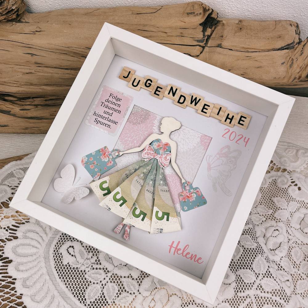 Jugendweihe, Geldgeschenk, Geschenk, personalisiert, Geld, Rahmen, Geldrock, Mädchen, Konfirmation, Spruch Bild 6