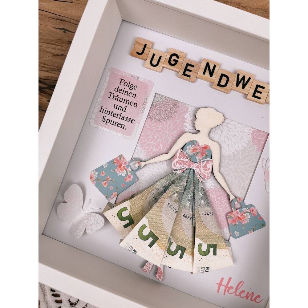 Jugendweihe, Geldgeschenk, Geschenk, personalisiert, Geld, Rahmen, Geldrock, Mädchen, Konfirmation, Spruch Bild 8