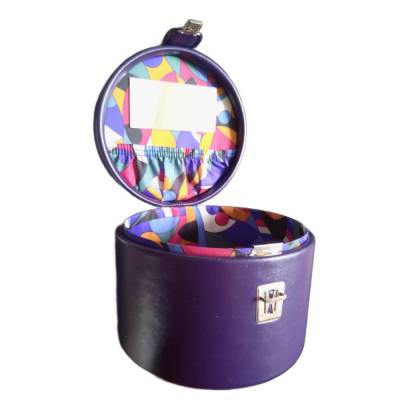 Vintage 90er lila Kosmetikkoffer mit Spiegel – Beauty-Case, 20 cm Durchmesser