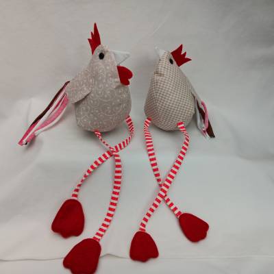 Kantenhocker Huhn und Hahn aus beigem Baumwollstoff