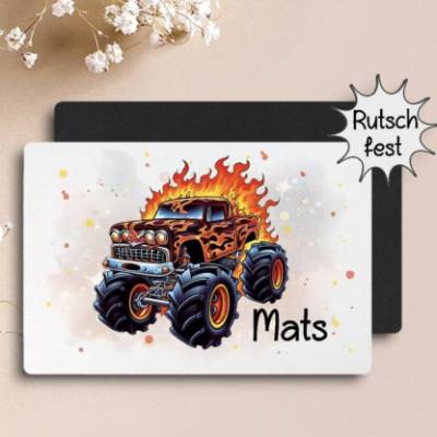 Tischset Monster Truck Kinder personalisiert mit Name Platzset Platzdeckchen Geschenk Einschulung
