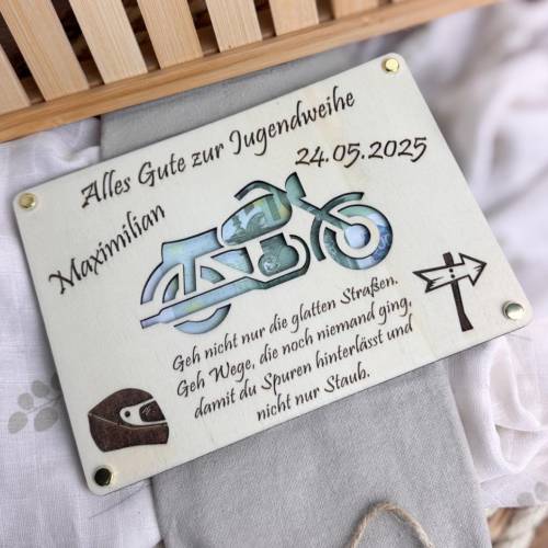 Jugendweihe, Geldgeschenk, Geschenk, personalisiert, Geld, Motorrad, Junge, Geldkarte, Holz, Geldfach, Geldgutschein, Ho