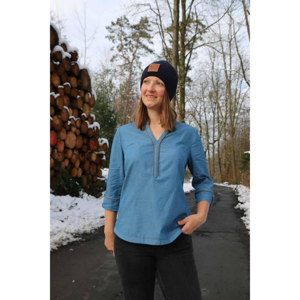 Schnittmuster Damen Bluse Größe 32 - 62 mit 3/4-Ärmel, halber Knopfleiste, Liegekragen Bild 6