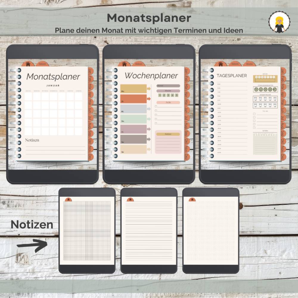 Undatierter digitaler Goodnotesplaner, Deutsch, Digitaler Planer, Digitaler Kalender, Boho, iPad Planer, Notability Bild 3