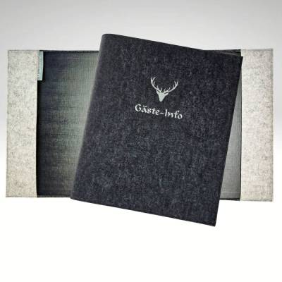 Exklusive Gästemappe Filz Hirsch – Handgefertigte Infomappe aus Wollfilz für Ferienwohnung & Hotel