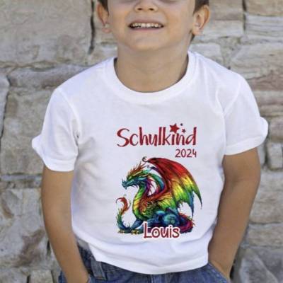 Schulkind T Shirt mit Namen personalisiert Drache Junge Schulstart Geschenk Einschulung 