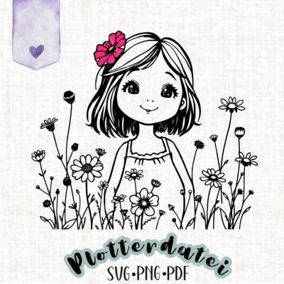 Plotterdatei „Mädchen im Wildblumenfeld“ – SVG | PNG | PDF
