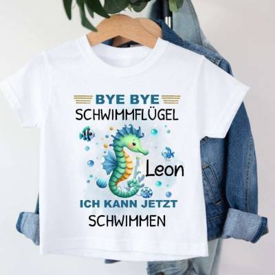 T Shirt Seepferdchen mit Namen personalisiert Abzeichen Seepferdchen bestanden Geschenk Schwimmen