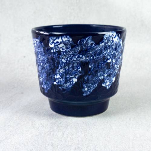 Blumentopf, Übertopf möglicherweise von Marei, Fat Lava Glasur in blau und weiß, Vintage, Mid-Century Keramik, WGP, klei