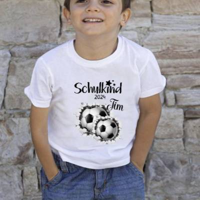 Schulkind T Shirt mit Namen personalisiert Fußball Junge Schulstart Geschenk Einschulung