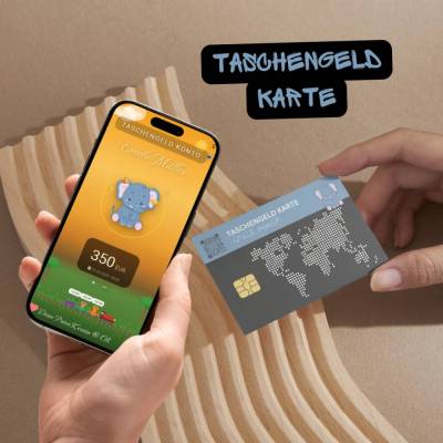 Spaß am sparen – Taschengeld Karte Elefant mit QR-Code und NFC Option | Spardose Kind