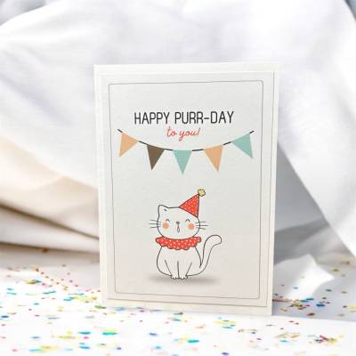 Grußkarte für Katzenfreunde – "Happy Purr-Day to You!" mit passendem Umschlag