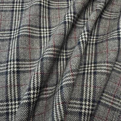 Glencheck Karo Tweed in Grau, Schwarz, Blau, Weinrot - hochwertiger Schurwollstoff für Blazer, Jacken, Mäntel