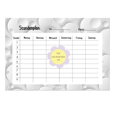 Stundenplan A4 PDF zum Ausdrucken Motiv mit weißen Kreisen auf grauem Hintergrund