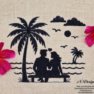 Stickdatei "Liebespaar Strand" für den 10x10cm Rahmen