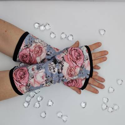 Armstulpen mit Daumenloch Rosen, 95% Baumwolle, 5% Elasthan