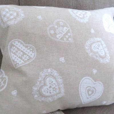 Romantische Kissenbezüge Landhausstil Herzen 40 x 35 cm Baumwolle mit Reißverschluss – Handgemacht von kramboden