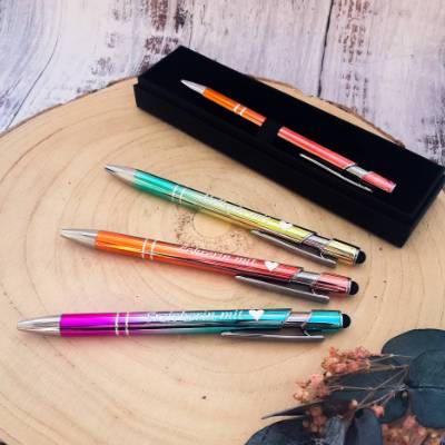 Kugelschreiber mit Farbverlauf & Wunsch-Spruch – Persönliches Geschenk aus Metall