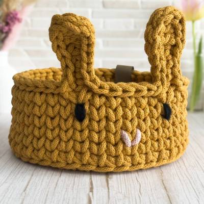 Osterkorb mit Holzboden | Häkelkorb mit Hasenohren | Häkelnest | Perfekt für Ostern & Ostergeschenke