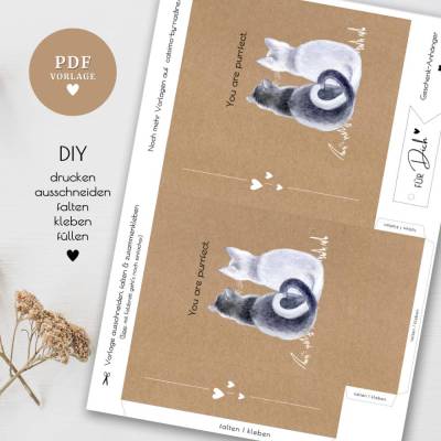 Geschenktüte mit Geschenkanhänger PDF Datei A4 "Für Dich - You are purrfect" | Druckvorlage 