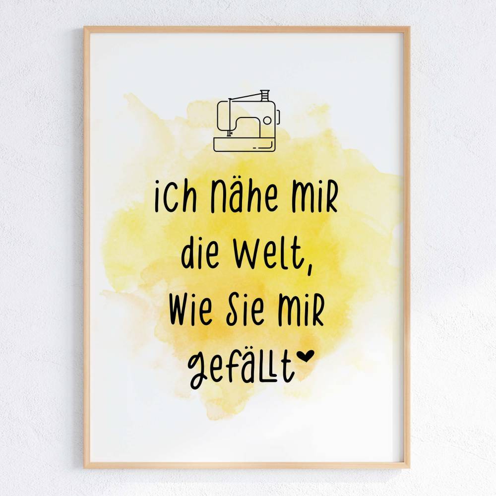 Digitales Poster Nähen – Nähzimmer-Deko mit Spruch in vier Farben, DIN A3, Sofort-Download