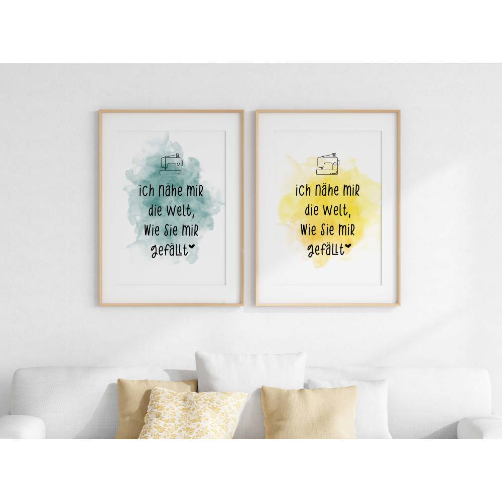Digitales Poster Nähen – Nähzimmer-Deko mit Spruch in vier Farben, DIN A3, Sofort-Download