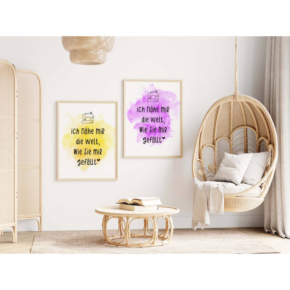 Digitales Poster Nähen – Nähzimmer-Deko mit Spruch in vier Farben, DIN A3, Sofort-Download
