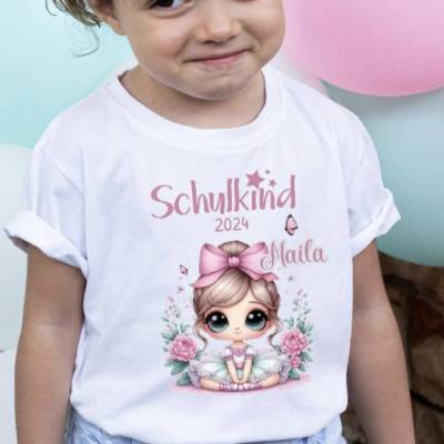 Schulkind T Shirt mit Namen personalisiert Ballerina Mädchen Schulstart Geschenk Einschulung
