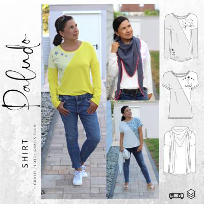 Ebook PDF Schnittmuster Damen Shirt PALUDO Gr. 32-56 + gratis Plott + gratis Tuch