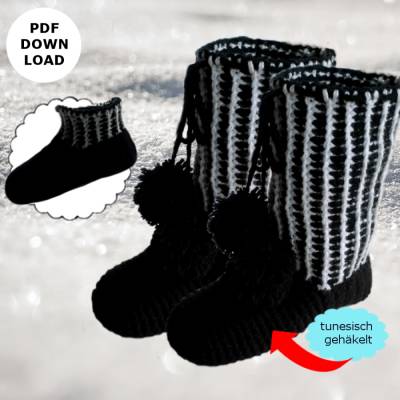 Häkelanleitung tunesisch "Hausstiefel/Hausschuhe"