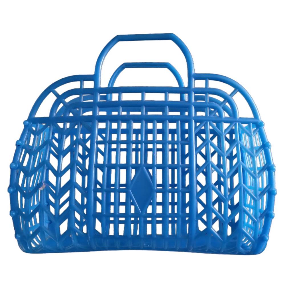 Vintage blaue Kinder Plastiktasche Boho 80er – Kleine Jellitasche, Falttasche, Minitasche Bild 2