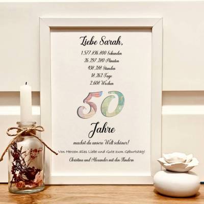 Geldgeschenk personalisiert zum 50. Geburtstag | Geld im Bilderrahmen | Geburtstagsgeschenk Geld im Bild