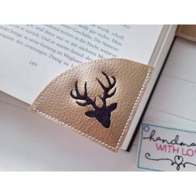 Hirsch Eck Lesezeichen gestickt Kunstleder, Leseecke Geschenk Bücherwurm Leseratte Ostern Geschenk Jäger