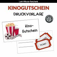 Kinogutschein Druckvorlage - Gutschein Kino Vorlage als Last Minute Geschenk zum Selberdrucken - Digitaler Download