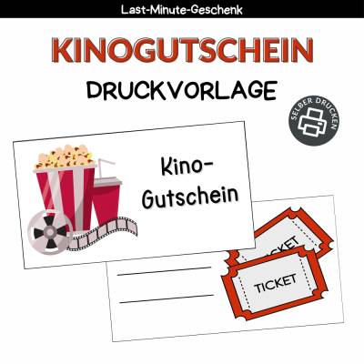 Kinogutschein Druckvorlage - Gutschein Kino Vorlage als Last Minute Geschenk zum Selberdrucken - Digitaler Download