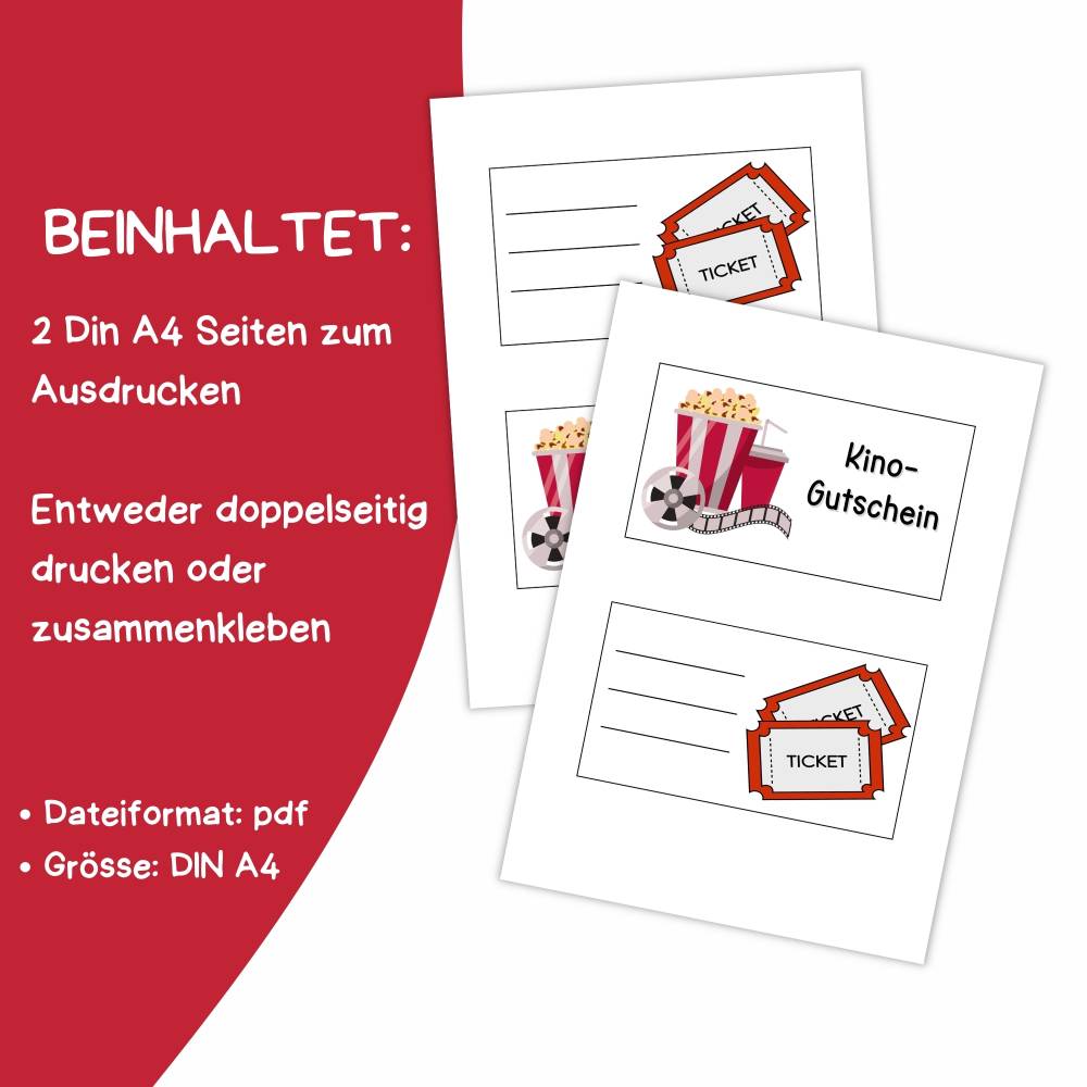 Kinogutschein Druckvorlage - Gutschein Kino Vorlage als Last Minute Geschenk zum Selberdrucken - Digitaler Download Bild 2