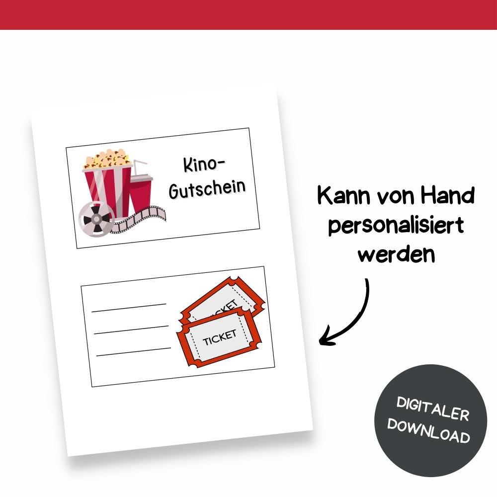 Kinogutschein Druckvorlage - Gutschein Kino Vorlage als Last Minute Geschenk zum Selberdrucken - Digitaler Download Bild 3