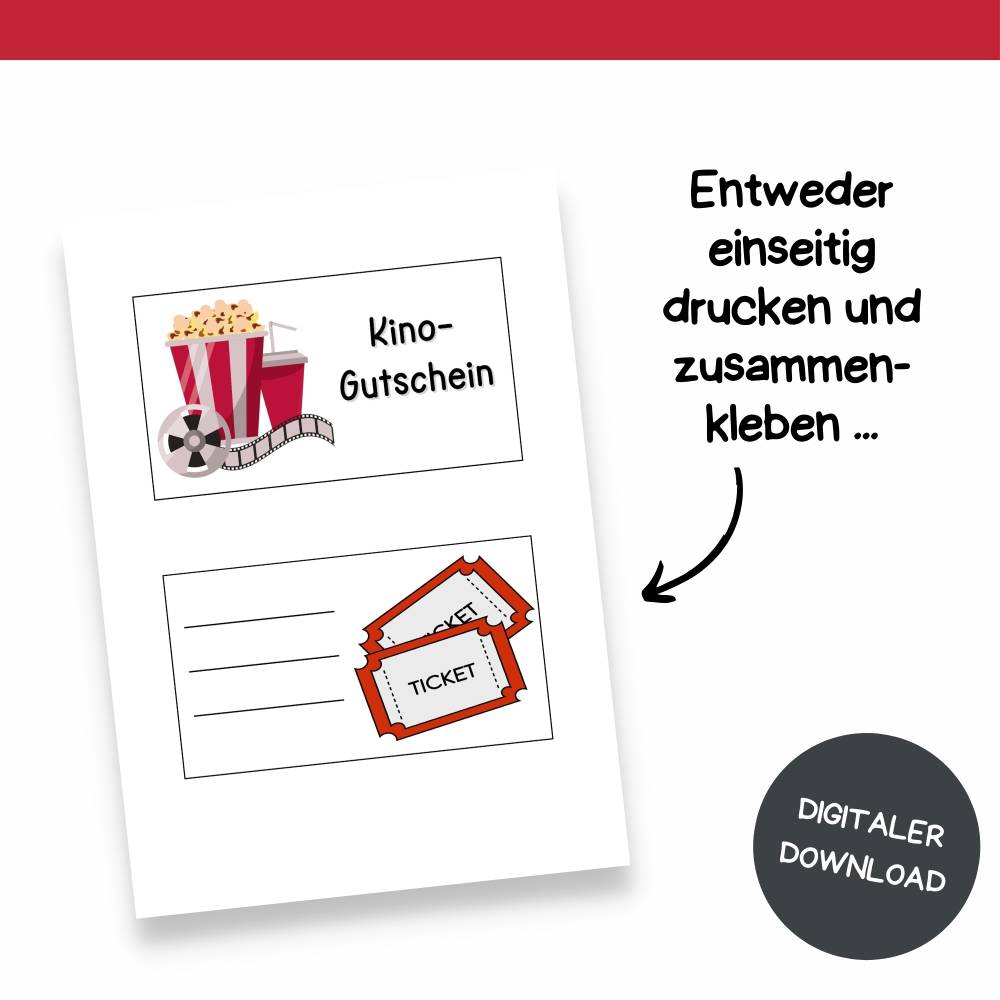 Kinogutschein Druckvorlage - Gutschein Kino Vorlage als Last Minute Geschenk zum Selberdrucken - Digitaler Download Bild 4