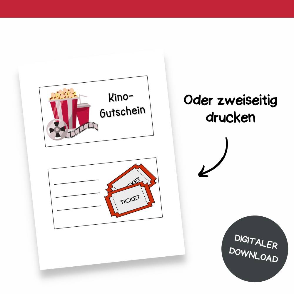 Kinogutschein Druckvorlage - Gutschein Kino Vorlage als Last Minute Geschenk zum Selberdrucken - Digitaler Download Bild 5