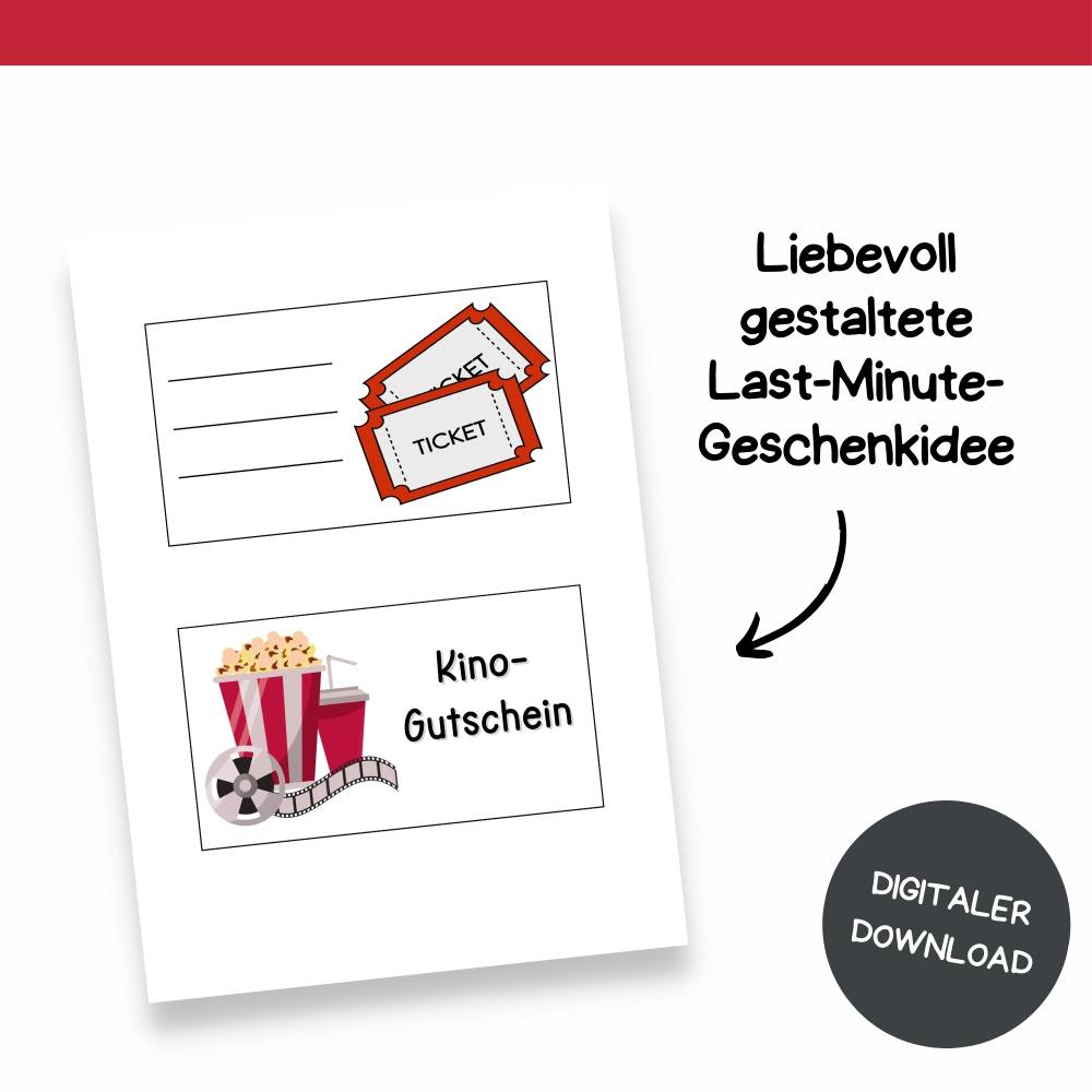 Kinogutschein Druckvorlage - Gutschein Kino Vorlage als Last Minute Geschenk zum Selberdrucken - Digitaler Download Bild 6