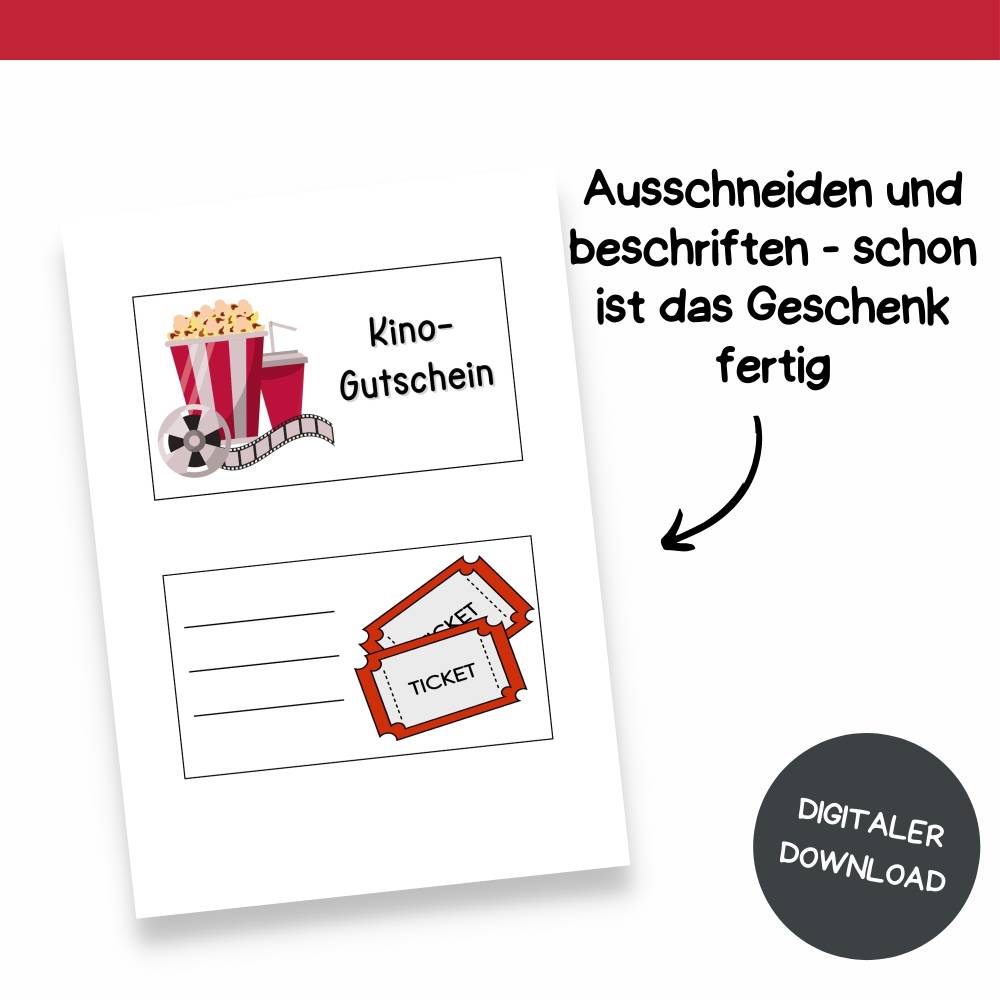 Kinogutschein Druckvorlage - Gutschein Kino Vorlage als Last Minute Geschenk zum Selberdrucken - Digitaler Download Bild 7