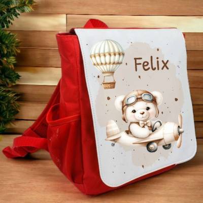 Kindergarten Rucksack mit Namen Bagger Teddybär Flugzeug Jungen Kinderrucksack personalisiert Geschenk Kindergarten Kita