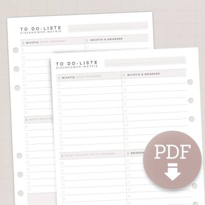 Planer-Einlagen A5 To Do-Liste Eisenhower-Matrix | PDF Download zum Drucken