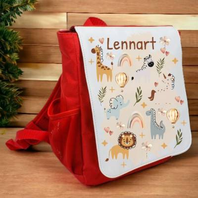 Kindergarten Rucksack mit Namen Zootiere Boho Flugzeug Jungen Kinderrucksack personalisiert Geschenk Kindergarten