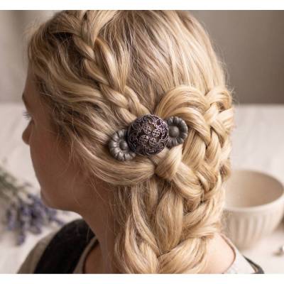 Verzierter Haarkamm im Vintage-Stil – Handgefertigter Haarschmuck mit Metallknöpfen