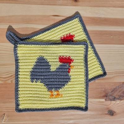 Häkelanleitung Topflappen "Hahn"